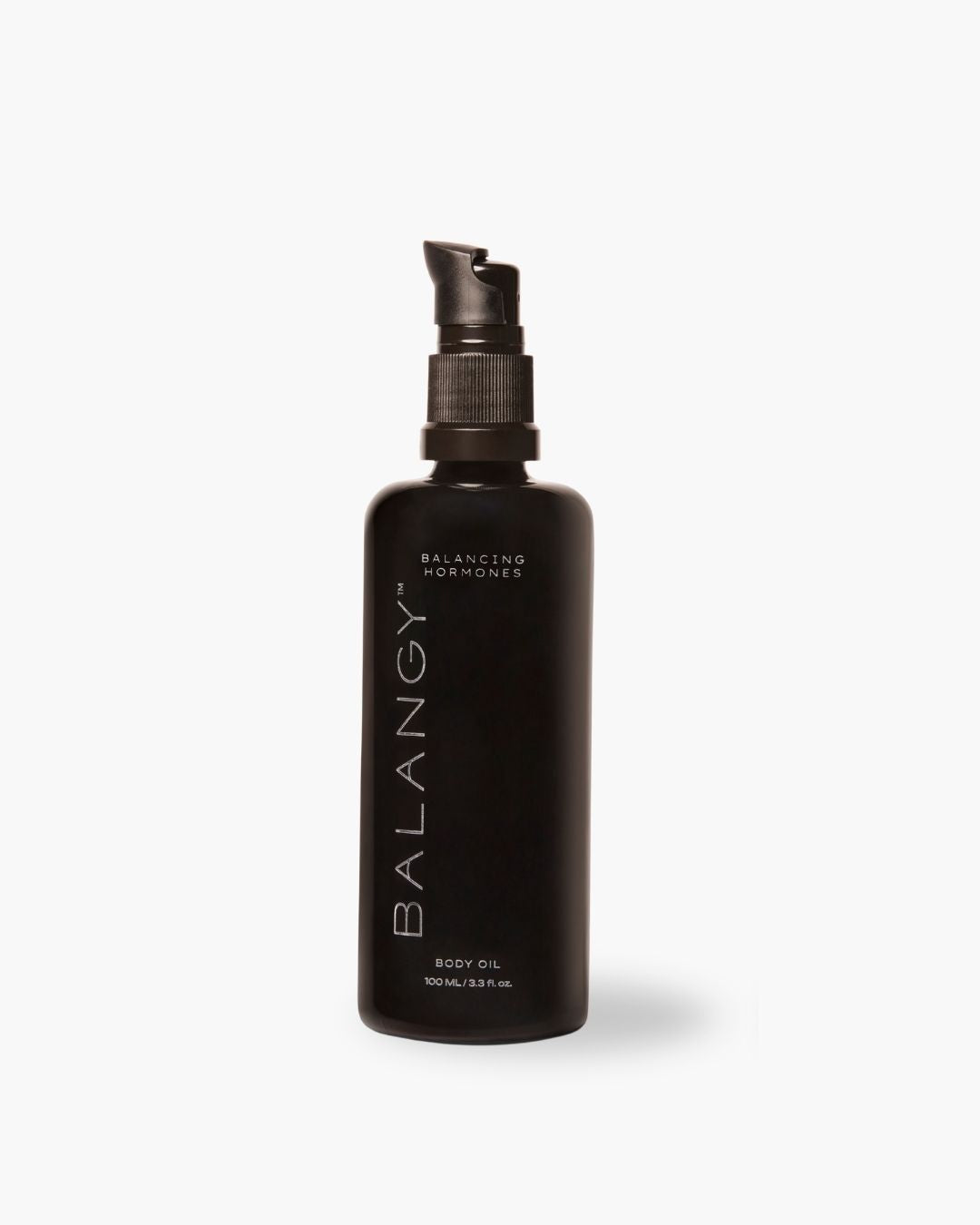 Balangy Balancing Hormones Body Oil — 3.3 oz amber glass bottle on natural backdrop